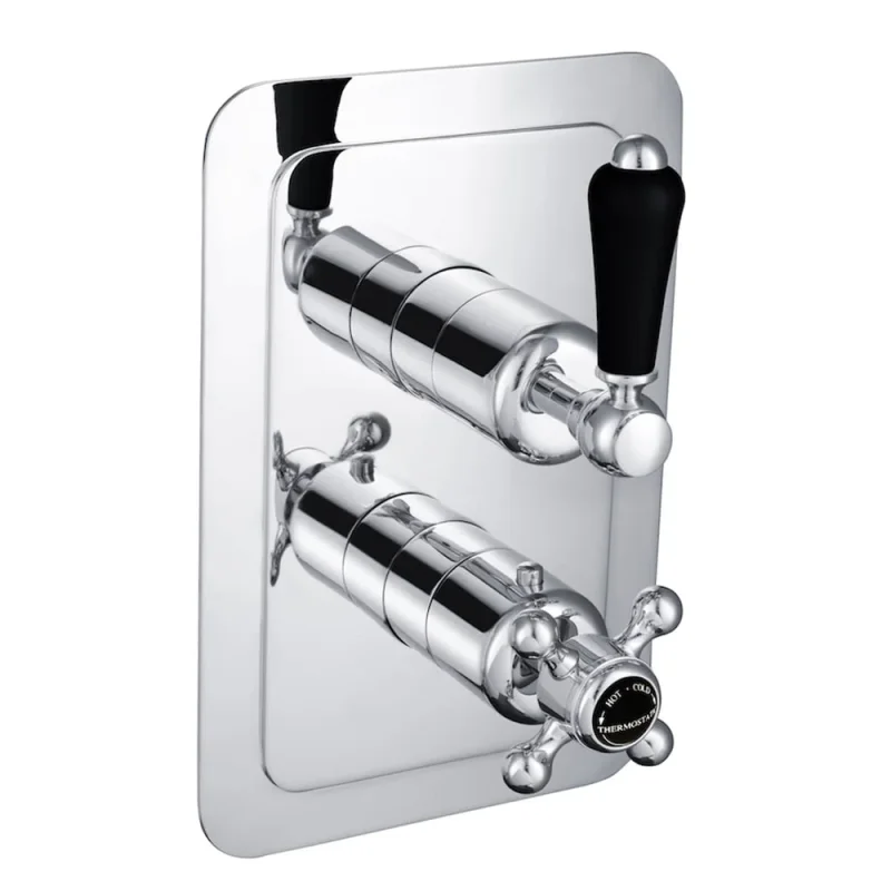 Just Taps Grosvenor Lever Concealed Thermostatic 2 Outlet Valve Matt Black detail view - Image 1