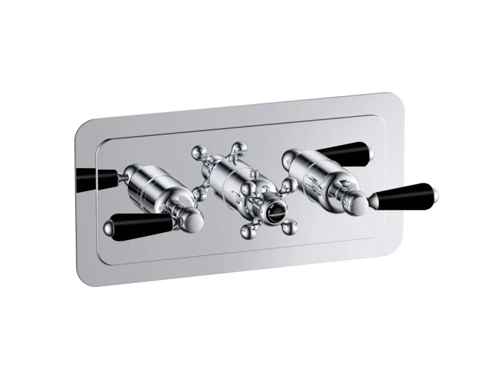 Just Taps Grosvenor Lever -Therm 2 Outlet Valve Horizontal Matt Black detail view - Image 1