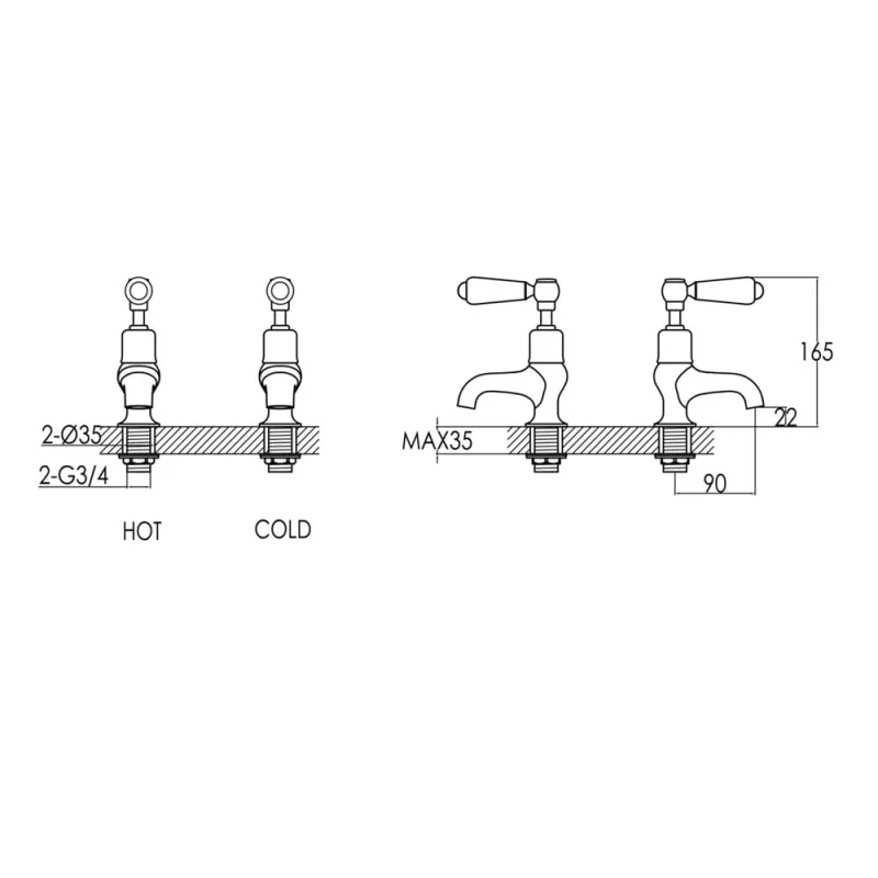 Just Taps Grosvenor Lever Bath Taps Chrome detail view - Image 4