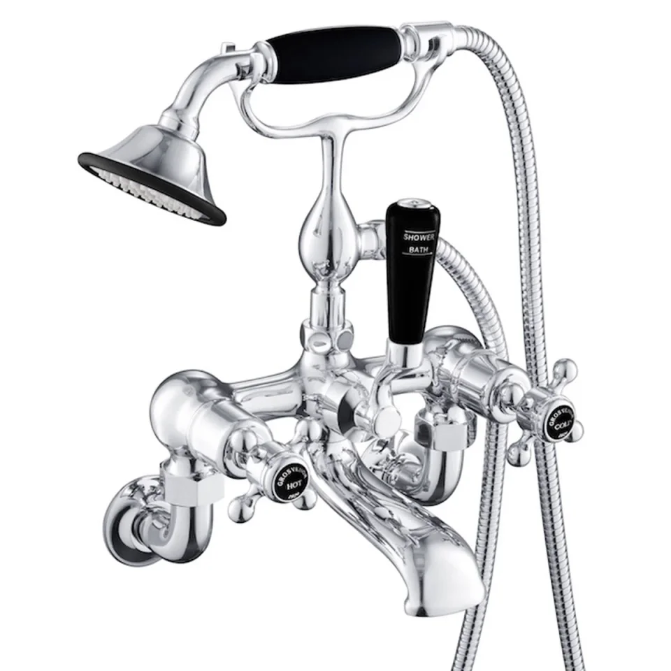 Just Taps Grosvenor Cross Wall Mounted Bsm With Kit Matt Black detail view - Image 1
