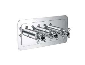 Just Taps Grosvenor Cross-Thermo 2 Outlet Valve Horizontal Matt Black