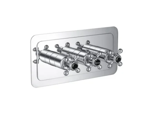 Just Taps Grosvenor Cross-Thermo 2 Outlet Valve Horizontal Matt Black detail view - Image 1