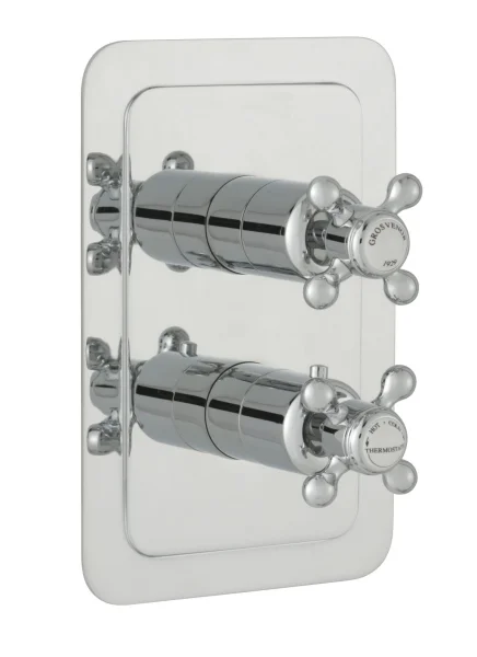 Just Taps Grosvenor Cross Thermo Concealed 2 Outlet Shower Valve Vertical  Nickel