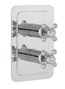 Just Taps Grosvenor Cross Thermo Concealed 2 Outlet Shower Valve Vertical  Nickel