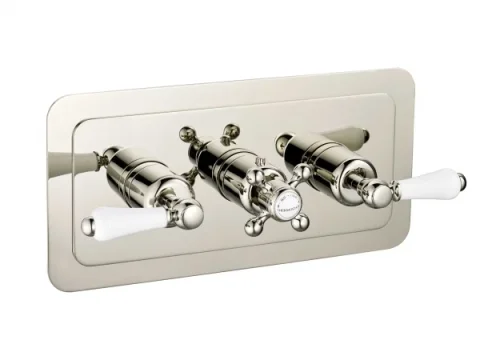 Just Taps Grosvenor Cross Thermostatic Concealed 2 Outlet Shower Valve Horizontal Nickel detail view - Image 1