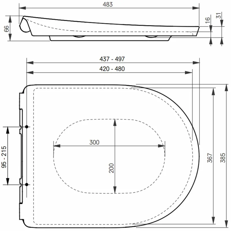 TOTO GP Soft Close Toilet Seat With Quick Release Gloss White technical drawing - Image 2