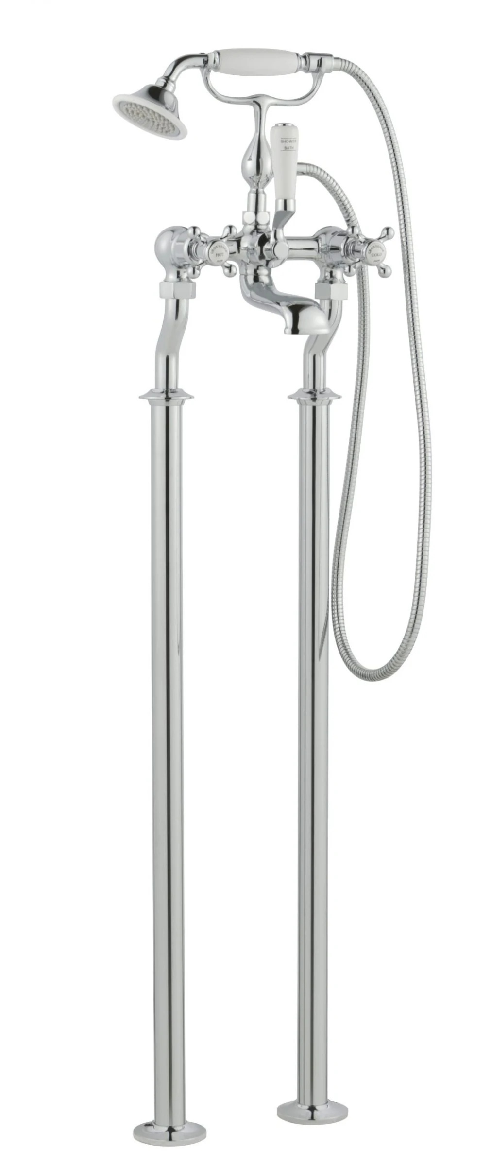Just Taps Grosvenor Cross Freestanding Bath Shower Mixer With Kit Nickel