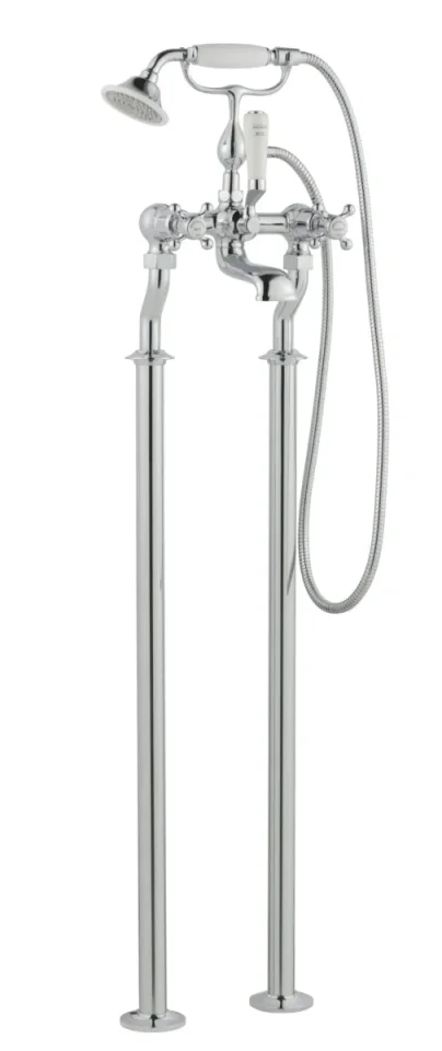 Just Taps Grosvenor Cross Freestanding Bath Shower Mixer With Kit Nickel detail view - Image 1