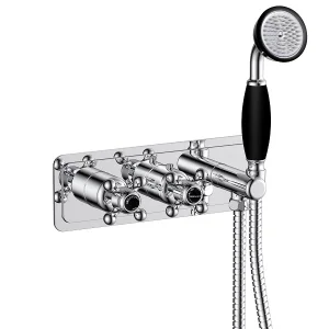 Just Taps Grosvenor Cross Thermo Conc 2 Outlet Val & Handset Matt Blac
