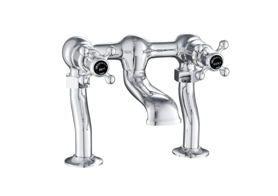 Just Taps Grosvenor Cross Deck Mounted Bath Filler Matt Black detail view - Image 1