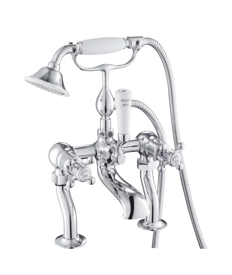 Just Taps Grosvenor Cross Deck Mounted Bath Shower Mixer With Kit Chrome detail view - Image 1