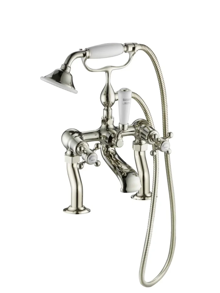 Just Taps Grosvenor Cross Deck Mounted Bath Shower Mixer With Kit Nickel detail view - Image 4