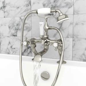 Just Taps Grosvenor Cross Deck Mounted Bath Shower Mixer With Kit Nickel