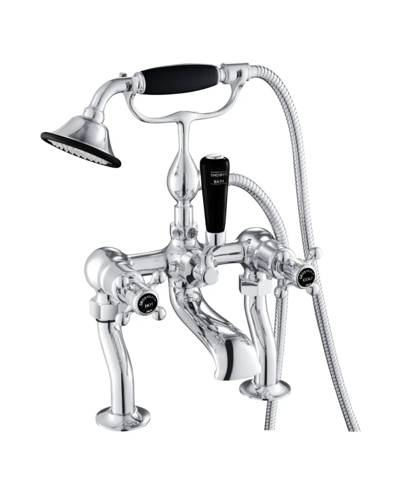 Just Taps Grosvenor Cross Deck Mounted Bsm With Kit Matt Black detail view - Image 4