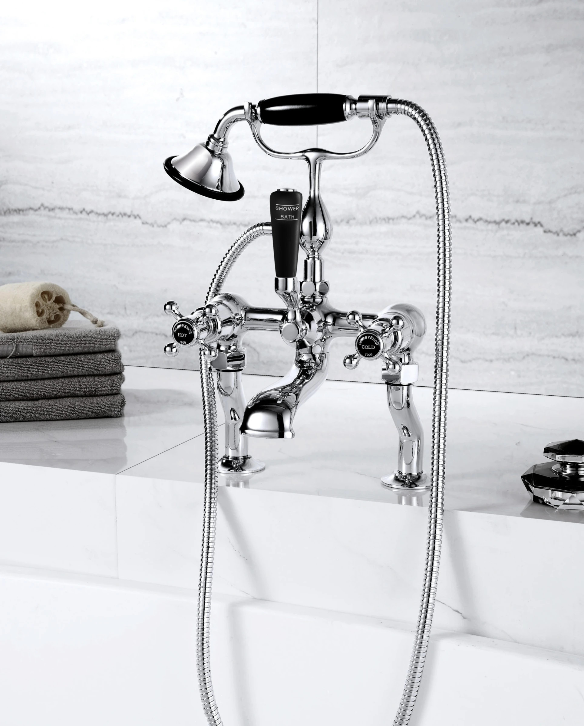 Just Taps Grosvenor Cross Deck Mounted Bsm With Kit Matt Black