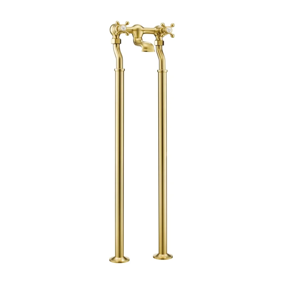 Just Taps Grosvenor Cross Floor Mounted Bath Filler Brushed Brass detail view - Image 1