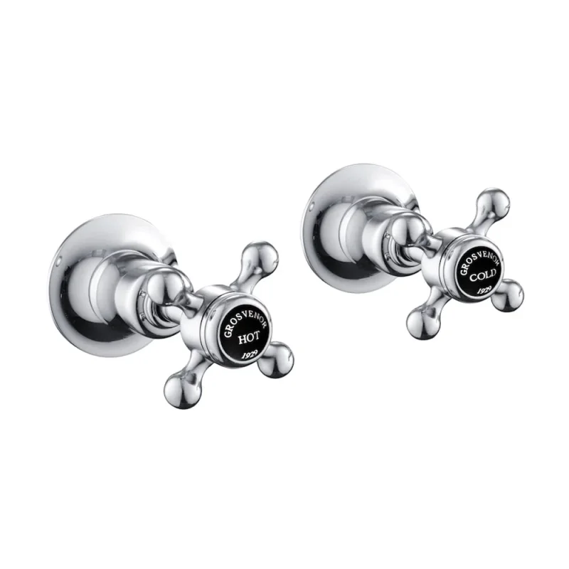 Just Taps Grosvenor Cross Concealed Wall Valves Matt Black detail view - Image 1