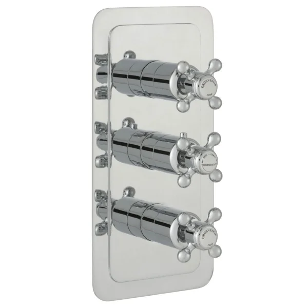 Just Taps Grosvenor Cross Conealed Thermostatic 2 Outlet Valve Vertical