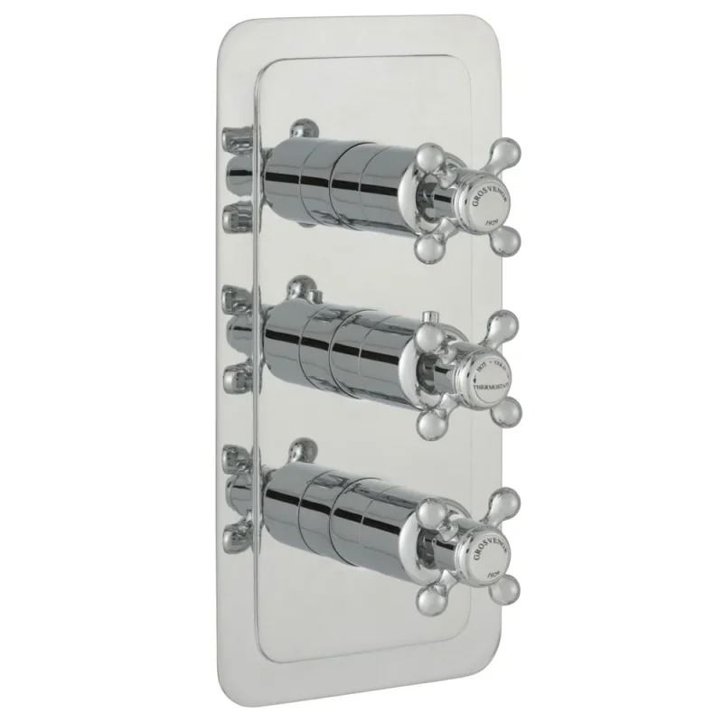 Just Taps Grosvenor Cross Conealed Thermostatic 2 Outlet Valve Vertical detail view - Image 1