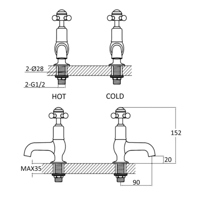 Just Taps Grosvenor Cross Cloakroom Basin Taps Chrome detail view - Image 4