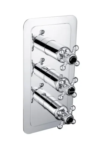 Just Taps Grosvenor Cross Conc Thermostatic 2 Outlet Valve Vertical  M/B detail view - Image 1
