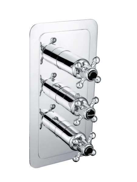 Just Taps Grosvenor Cross Conc Thermostatic 3 Outlet Valve Vertical Matt Black