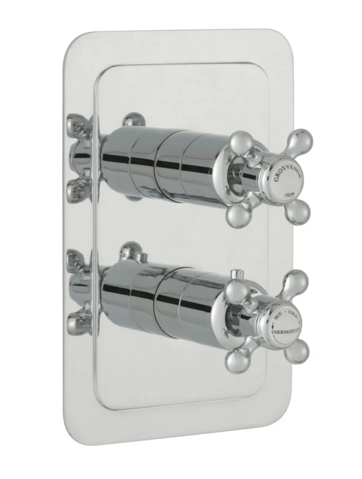 Just Taps Grosvenor Cross Concealed Thermostatic 1 Outlet Valve Chrome detail view - Image 1