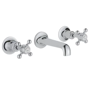 Just Taps Grosvenor Cross 3 Hole Wall Mounted Basin Mixer With Spout Chrome