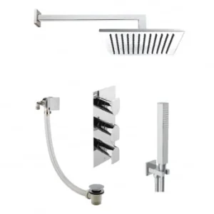 Just Taps Form 2 Outlet Shower Valve, Arm 400mm, Overhead Shower 200mm, Water Outlet And Holder, Exofil Click Clack