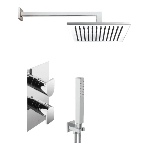 Just Taps Form 2 Outlet Shower Valve, Arm 400mm, Overhead Shower 200mm, Water Outlet And Holder