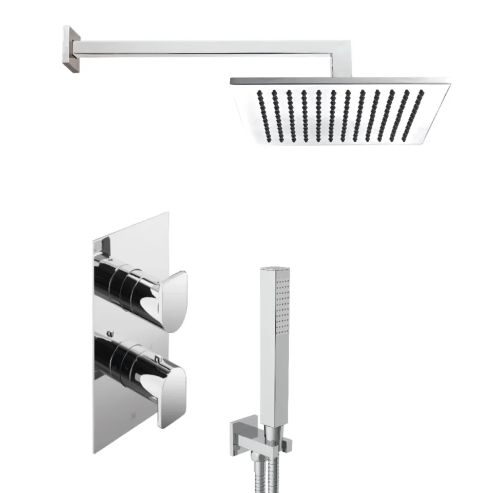 Just Taps Form 2 Outlet Shower Valve, Arm 400mm, Overhead Shower 200mm, Water Outlet And Holder detail view - Image 1