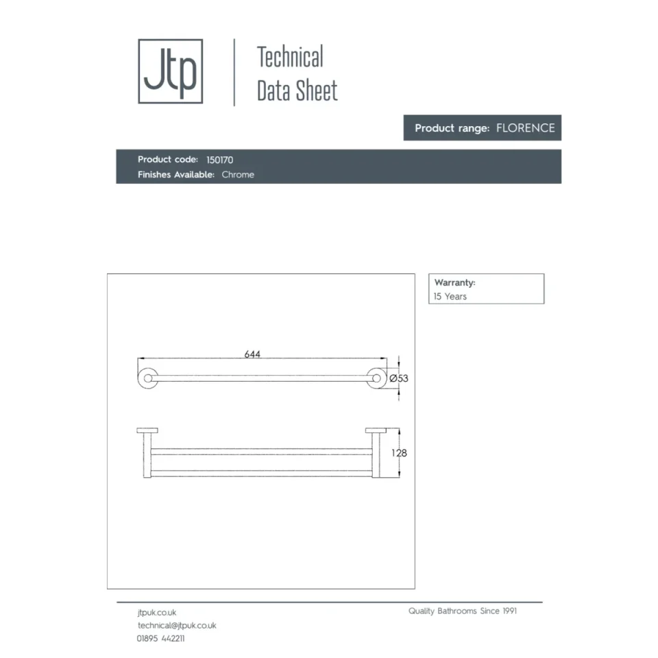 Just Taps Florence Twin Towel Bar Chrome detail view - Image 4
