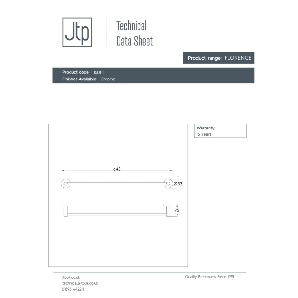 Just Taps Florence Towel Bar Chrome detail view - Image 5