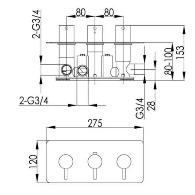 Just Taps Florence Thermostatic Concealed 3 Outlet  Horizontal Designer Handle Chrome detail view - Image 6