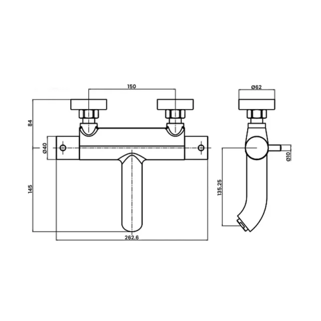 Just Taps Florence Thermostatic Bath Filler Wall Mounted Chrome detail view - Image 4