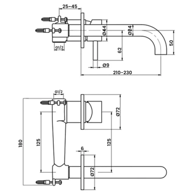 Just Taps Florence Single Lever Wall Mounted Basin Mixer 240mm Chrome detail view - Image 4