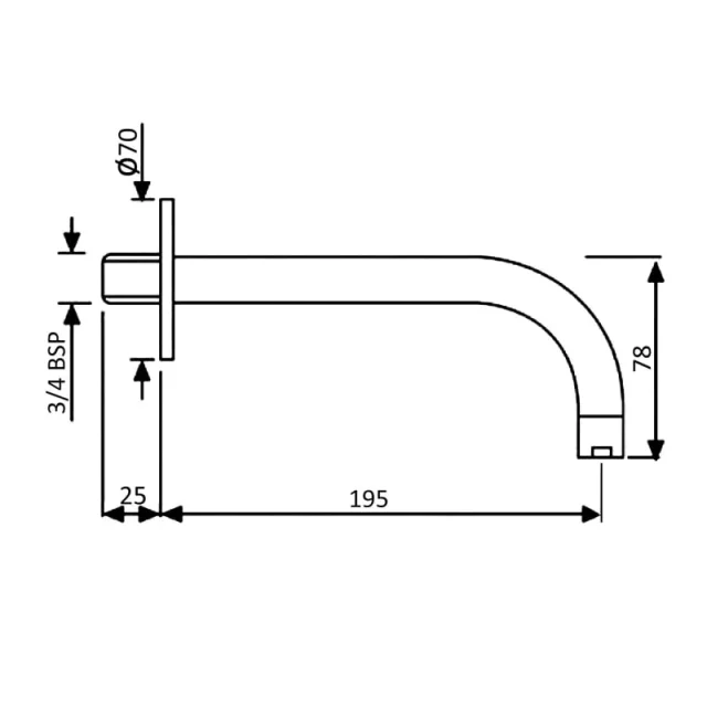 Just Taps Florence Bath Spout 195mm With Wall Flange Chrome detail view - Image 5