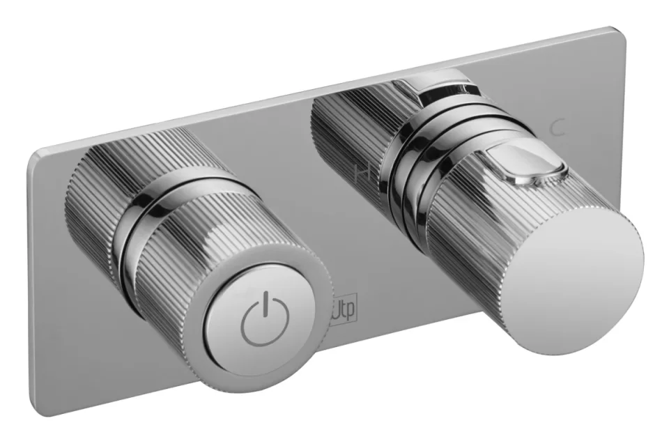 Just Taps Evo Thermostatic Concealed Push Button 2 Outlet Shower Valve Chrome detail view - Image 1