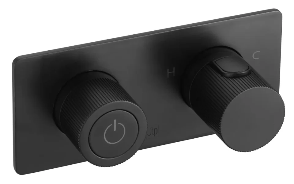 Just Taps Evo Thermostatic Concealed Push Button 2 Outlet Shower Valve Matt Black detail view - Image 1