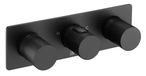 Just Taps Evo Thermostatic Concealed 2 Outlet Shower Valve Matt Black detail view - Image 1