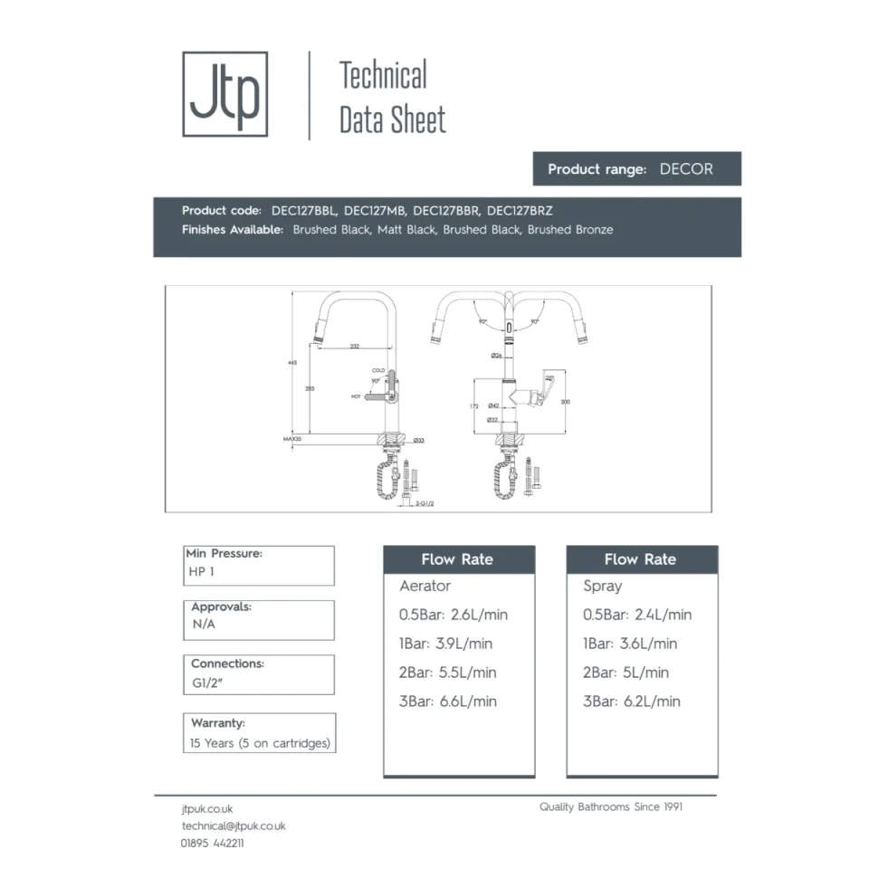 Just Taps Decor Matt Black Single Lever Sink Mixer detail view - Image 2