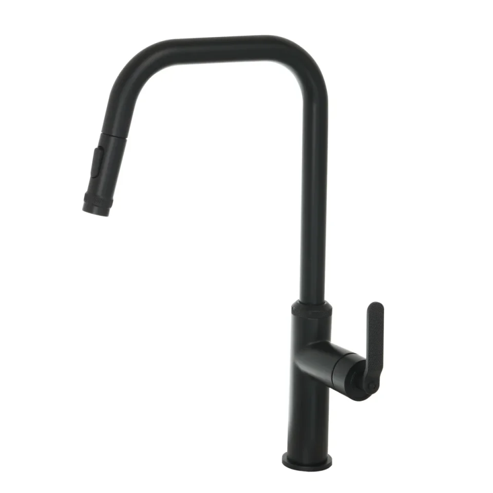 Just Taps Decor Matt Black Single Lever Pull Out Sink Mixer detail view - Image 1