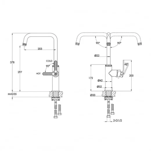 Just Taps Decor Brushed Brass Single Lever Sink Mixer detail view - Image 2