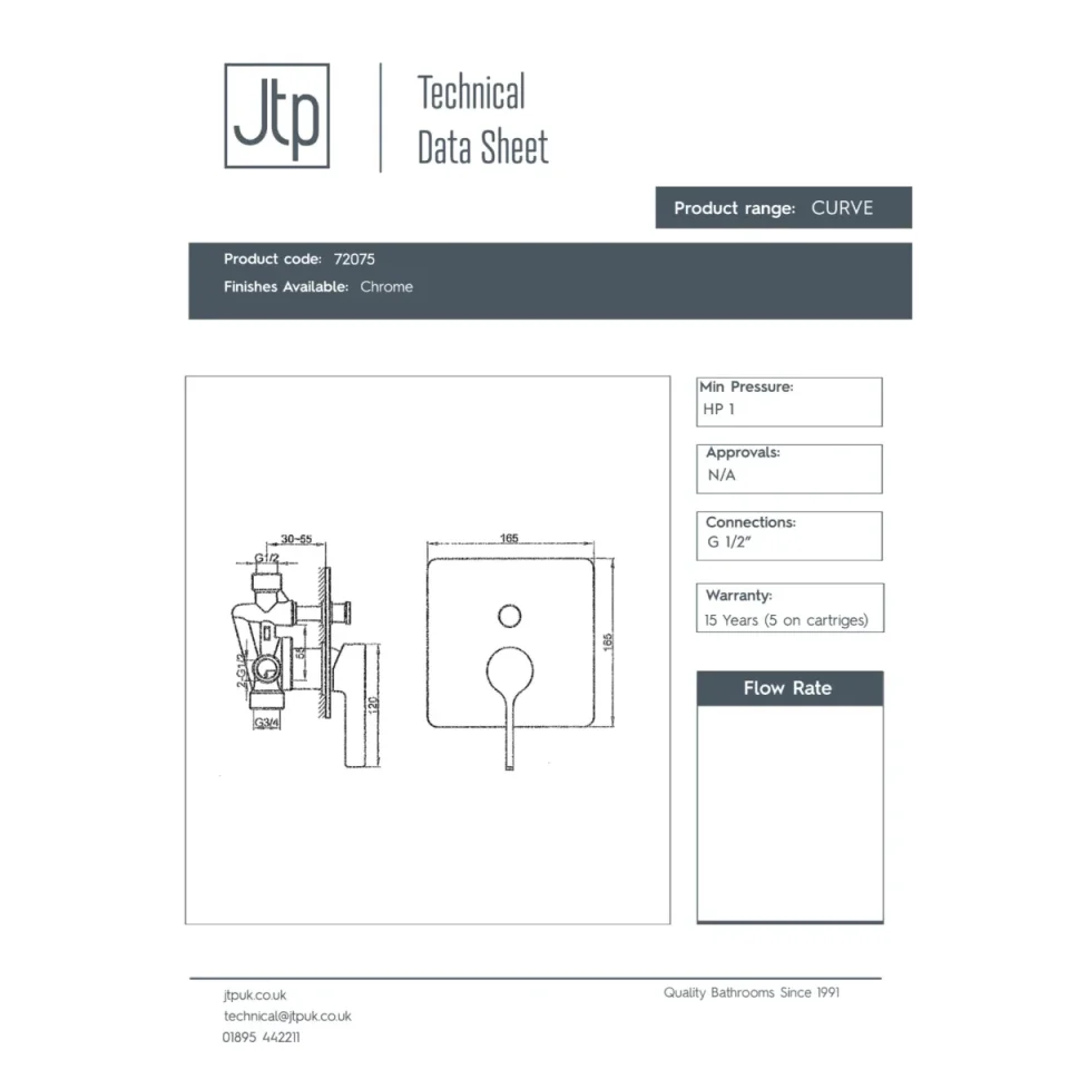 Just Taps Curve Single Lever Manual Valve Chrome detail view - Image 2