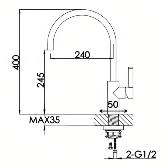 Just Taps Chrome Single Lever Sink Mixer detail view - Image 2