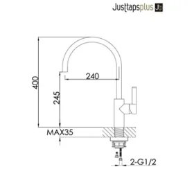 Just Taps Brushed Black Single Lever Sink Mixer detail view - Image 2