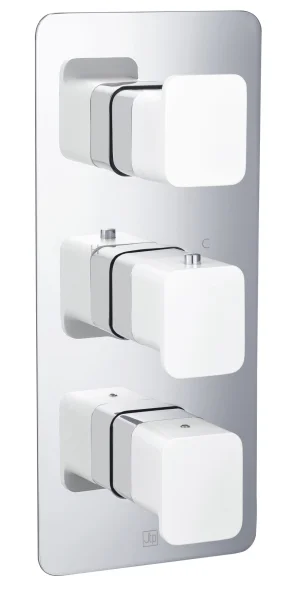 Just Taps Axel Thermo Concealed 3 Outlet Shower Valve Matt White Handle Chrome
