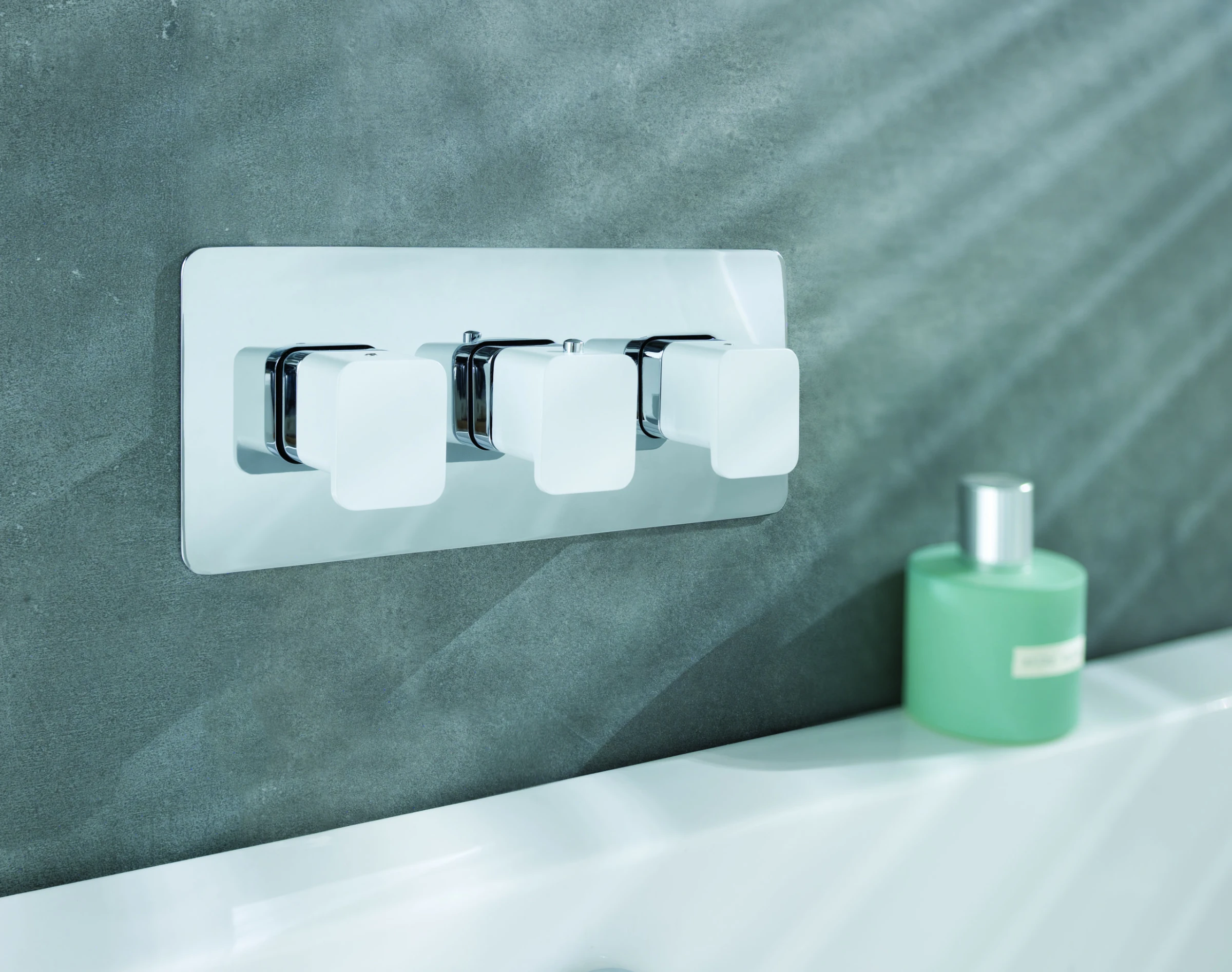 Just Taps Axel Thermo Concealed 3 Outlet Shower Valve Matt White Handle Chrome