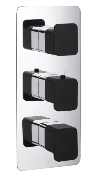Just Taps Axel Thermo Concealed 3 Outlet Shower Valve Matt Black Handle Chrome