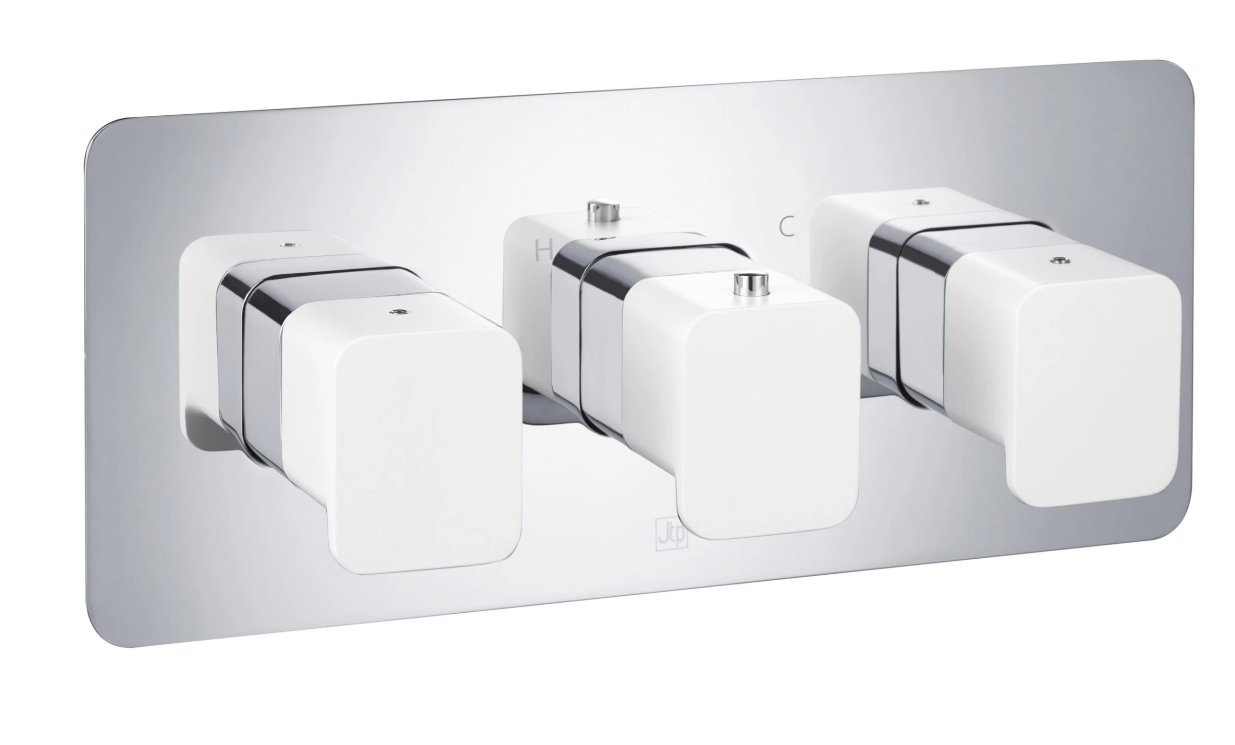 Just Taps Axel Thermo Concealed 2 Outlet Shower Valve Matt White Handle Chrome
